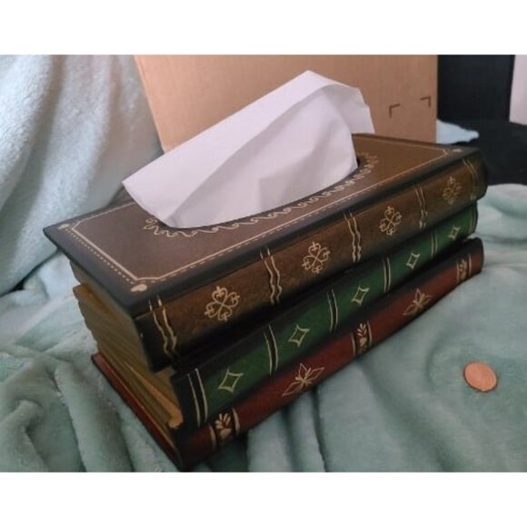 New Crafted Classical Retro Wooden Antique Book Tissue Box Cover Rectangular - Picture 2 of 2